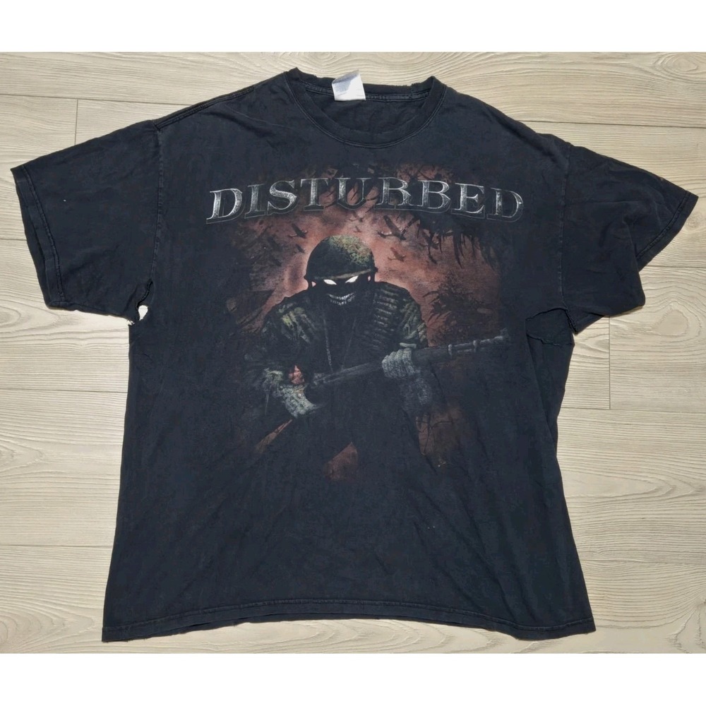Disturbed Band T-Shirt Vtg Y2K Soldier Mens XL *Thrashed* *Holes* Make It A Tank